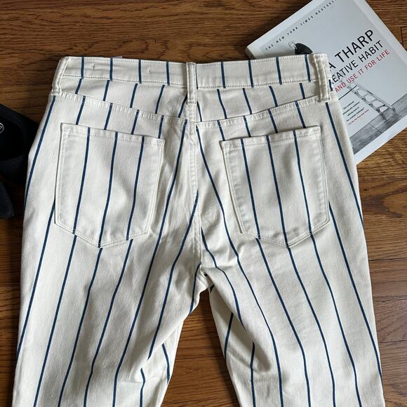 Banana Republic Mid Rise Cream & Navy Striped Skinny Jeans - Picture 7 of 8